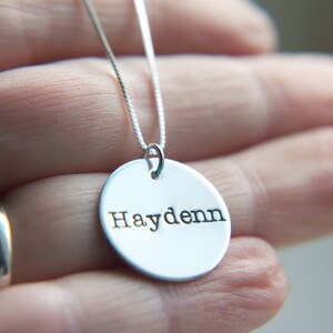 Large Disc Name Necklace, Hand Stamped Personalized Charm Necklace, Engraved Kids Names Necklace, Mommy Necklace, Large Charm