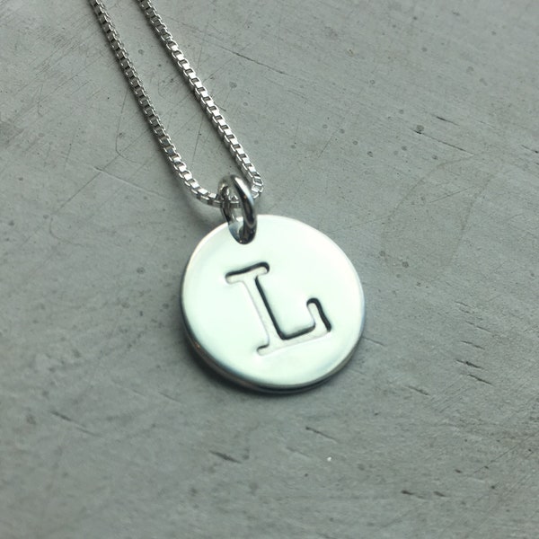 Initial Necklace, Sterling Silver Necklace, Initial Disc Necklace, Custom Necklace, Typewriter Font Letter Charm, Personalized Necklace