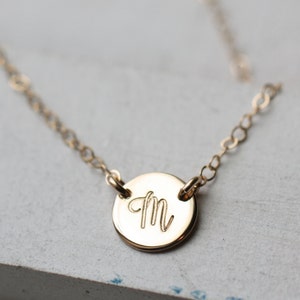 Tiny Gold Initial Necklace, Gold Initial Charm Jewelry, Dainty Delicate Necklace, 14K Gold-Filled Jewelry, Simple Everyday Jewelry, layering image 1