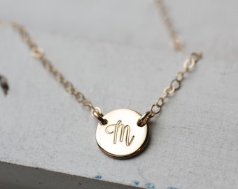 Tiny Gold Initial Necklace, Gold Initial Charm Jewelry, Dainty Delicate Necklace, 14K Gold-Filled Jewelry, Simple Everyday Jewelry, layering