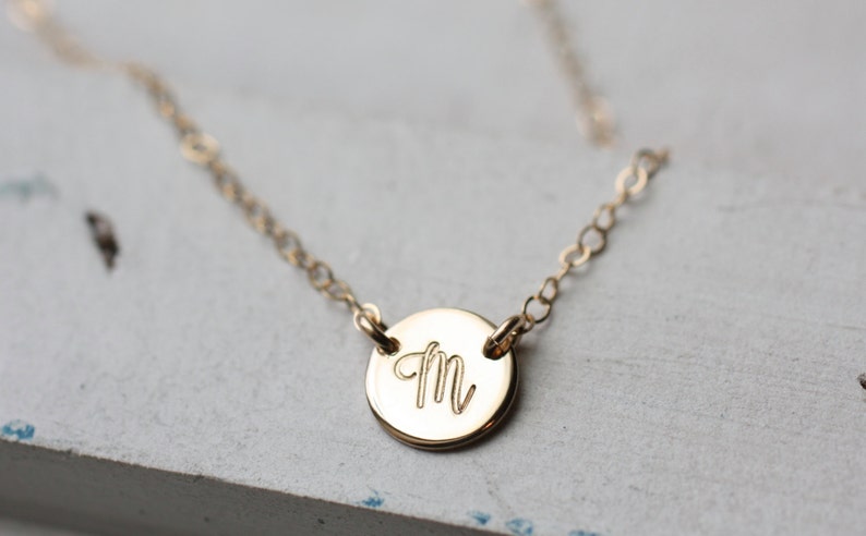 Tiny Gold Initial Necklace, Gold Initial Charm Jewelry, Dainty Delicate Necklace, 14K Gold-Filled Jewelry, Simple Everyday Jewelry, layering image 1