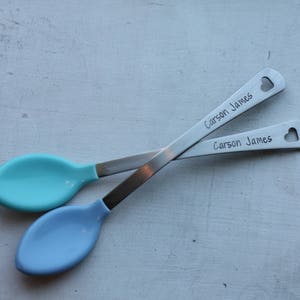 Personalized Baby Spoons, Set of 2 Custom Baby Boy Spoons, Engraved Baby Spoon, Baby Shower Gift, New Baby Gift, Baby Shower Gift image 2