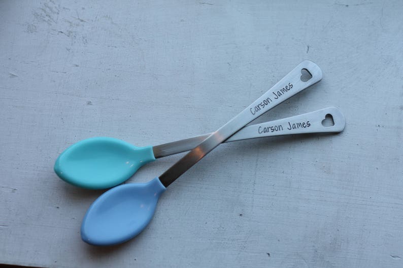 Personalized Baby Spoons, Set of 2 Custom Baby Boy Spoons, Engraved Baby Spoon, Baby Shower Gift, New Baby Gift, Baby Shower Gift image 2