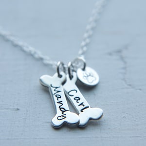 Sterling Silver Dog Bone Two Charm Necklace, Personalized - Custom - Customized -  Pet Name Jewelry, Dog Paw Jewelry, 2 Dog Lovers Gift Dogs