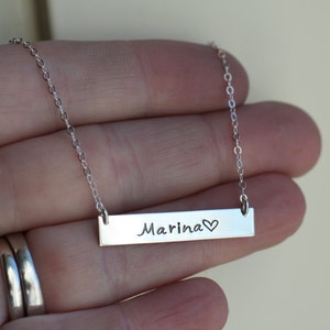 Custom Word Necklace, Sterling Silver Necklace, Personalized Customized Name Horizontal Bar Jewelry, Girlfriend Gift