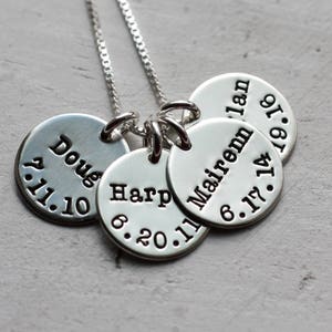 Four Charm Kids Name Necklace, Sterling Silver, Family Necklace, Custom Birthdate Necklace, Personalized Everyday Mom Jewelry, 4 Keepsake