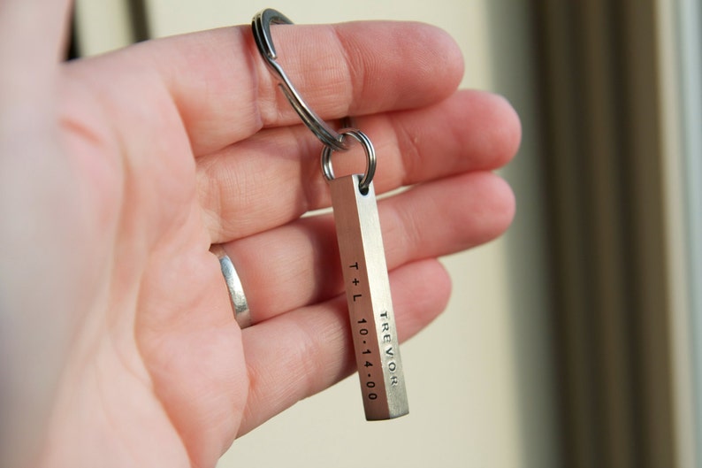 Custom 3d Bar Keychain, Personalized Key chain, Engraved Kids Names key ring, wedding date key chain, Key Fob, Father's Day stamp on 4 sides image 5
