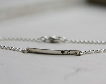 Skinny Dainty Silver Bar Bracelet, Sterling Silver Personalized Bar Jewelry, Simple Everyday, Thin Initial Layering Hand Textured Bar
