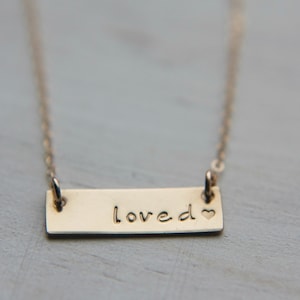 Gold Bar Necklace, Name Bar Necklace, Horizontal Bar Name Plate Nameplate, Personalized Necklace, Hand Stamped, Short Horizontal Bar Initial