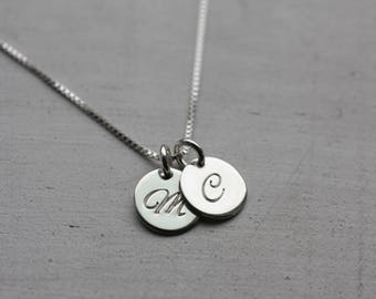 Initial Charm Necklace, 1 2 3 4 5 Silver Disc Necklace, Sterling Silver Necklace, Custom Necklace, Monogram Necklace, Personalized Necklace