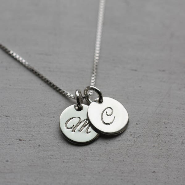 Initial Charm Necklace, 1 2 3 4 5 Silver Disc Necklace, Sterling Silver Necklace, Custom Necklace, Monogram Necklace, Personalized Necklace