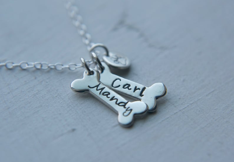 Sterling Silver Dog Bone Two Charm Necklace Personalized Etsy