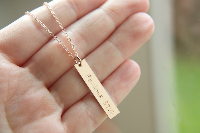 Personalized Rose Gold Vertical Bar Necklace Custom Pink Gold Etsy