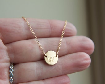 Initial Necklace, Gold Necklace, Dainty Initial Necklace, Gold Initial Jewelry, Celebrity Inspired Necklace, Personalized Necklace, Disc