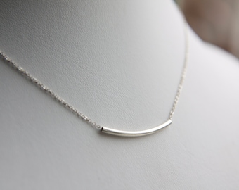 Dainty Sterling Silver Layering Necklace, Silver, Gold, Rose Gold Tube Necklace, Dainty Everyday Shimmery Necklace,  Gift for Mom friend