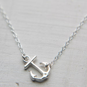 Sterling Silver Anchor Charm Necklace, Silver Sideways Anchor Necklace, Anchor Jewelry, Gift for Mom Wife Girlfriend  Best Friend