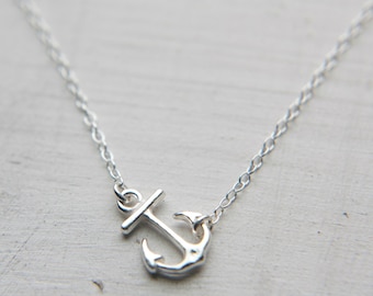 Sterling Silver Anchor Charm Necklace, Silver Sideways Anchor Necklace, Anchor Jewelry, Gift for Mom Wife Girlfriend  Best Friend