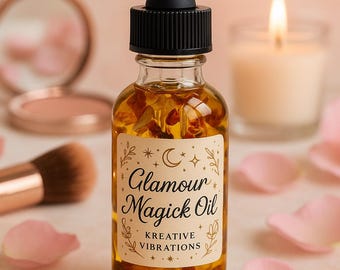 Glamour Magic Conjure Oil – Radiance, Attraction & Self-Love Ritual Oil | Rose, Jasmine, Vanilla, Crystals, Herbs