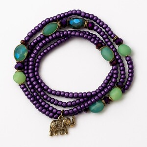 Royal Wisdom | Waist Beads – Purple, Green & Gold with Elephant Charm