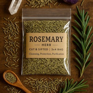 Organic Rosemary Herb | Cut & Sifted | 3x4 Bag | Cleansing, Protection, Purification | Herbal Spell Ingredient