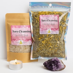 Aura Cleansing Spiritual Bath Soak | Energy Reset Ritual Bath | Herbal Crystal Salt Blend for Protection & Clarity