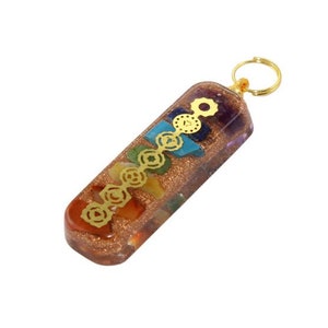 Chakra Orgonite Pendant with Copper Wire --Chakra Signs Engraved