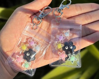 Soot Bag Keychain with Colorful Stars, Handmade Polymer Clay Accessory, Studio Ghibli Inspired Keyring, Kawaii Anime Charms, Cute Gift Ideas