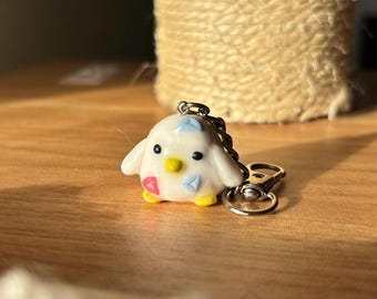 Togepi Inspired Penguin Keychain Charm, Handmade Polymer Clay, Cute Kawaii Accessory, Unique Gift Idea for Pokemon Fans and Animal Lovers