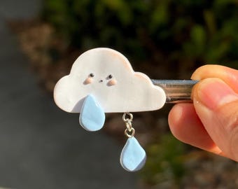 Cloud Hair Clip: Handmade Polymer Clay Raindrop Barrette