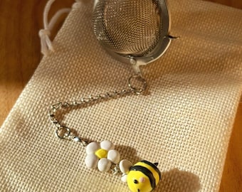 Tea Infuser with Handmade Charms, Cute Polymer Clay Animal Charms, Bee, Frog, and Mouse, Loose Leaf Tea Strainer, Cozy Holiday Gift Ideas