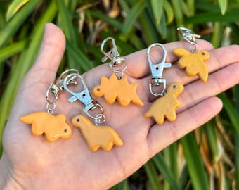 Dino Nuggie Keychain: Handmade Polymer Clay Dinosaur Bag Charm