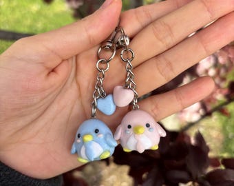 Blue and Pink Penguin Keychains, Handmade Polymer Clay, Cute Animal Charm, Baby Shower, Matching Gifts for Couples, Friendship, Anniversary