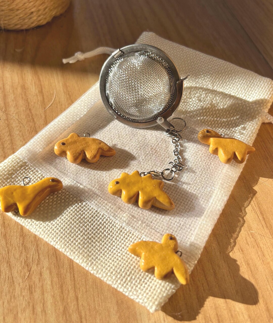 Tea Infuser With Handmade Dino Nuggie Charms, Cute Polymer Clay Animal ...