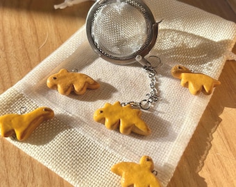 Tea Infuser with Handmade Dino Nuggie Charms, Cute Polymer Clay Animal Charms, Dinosaur Nugget Food, Cup Accessory, Cozy Holiday Gift Ideas