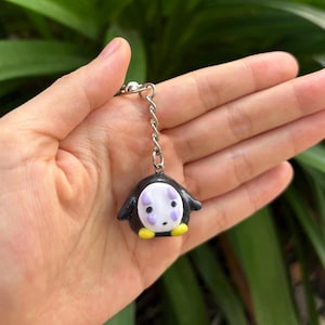 No Face Penguin Charm Keychain, Handmade Polymer Clay, Cute Accessory, Unique Gift Idea for Anime and Studio Ghibli Fans, Spirited Away