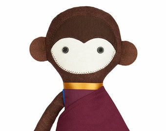 Monkey doll / Monk / Meditation / Tibetan / Animal doll / 15" - 38cm Rag doll / Cloth doll / handmade stuffed doll / Monkey mind doll
