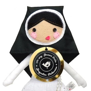 Muñeca monja / Sor Juana Inés de la Cruz / Juana Inés / Mexicana / Muñeca de trapo / Muñeca de peluche hecha a mano / Negra / Blanca / 15" - 38 cm Muñeca de trapo
