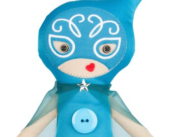 Lucha Libre Rag Doll: Embroidered Mask, Mexican Wrestler Girl (15 inch)