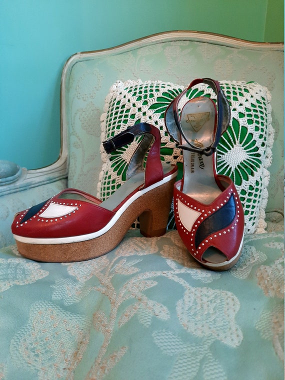 Rare 40's Cork Platform Sandals / Pin Up Shoes / P