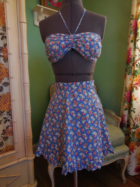 40 S Playsuit Pin Up Swimsuit Back Button Halter And Etsy