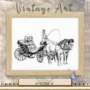 馬車デジタル鉛筆スケッチ子供運転手改変ヴィンテージイラスト、時代を超越したホームデコレーション用アートプリント印刷可能ダウンロード