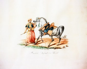 Vintage Arabian Horse and Bedouin handler Printable Art Digital Download