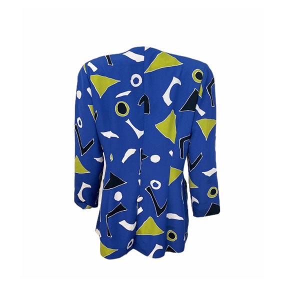 VTG Geometric Abstract Print Button Front Blue Bl… - image 3