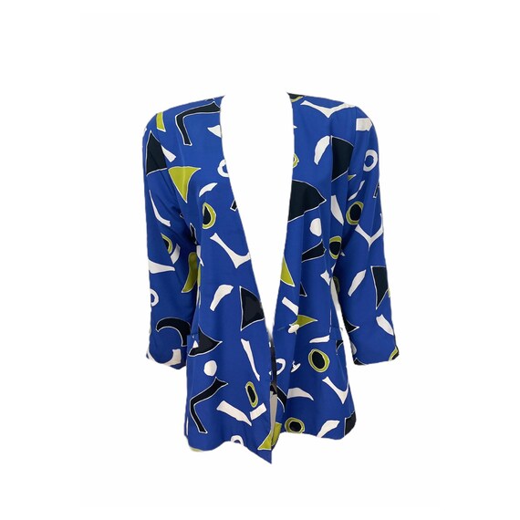 VTG Geometric Abstract Print Button Front Blue Bl… - image 1