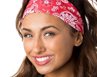 Hipsy femmes réglable large PETITE et grande taille Spandex Xflex imprimé rouge Bandana bandeau de mode