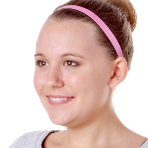 Hipsy Workout Headbands Adjustable NO SLIP Tech Sport Black Silver Pink Purple Red Navy Brown Athletic Sports Skinny Running Band for Women Pink