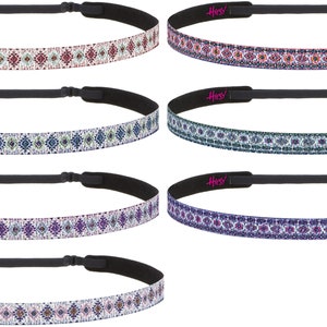 Hipsy PETITE & PLUS Size Adjustable No Slip Sparkly Glitter Hippie Multi Skinny Printed Fashion Headband Gifts for Women Teens and Girls