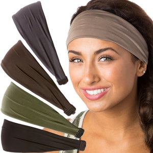 Hipsy Women's Adjustable Wide Spandex PETITE & PLUS Size Xflex Basic Black, Olive, Brown, Dark Grey and Taupe Yoga Running Fashion Headband