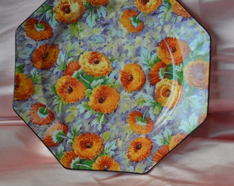 Crown Ducal Art Deco Chintz Marigold Teller 1920er Jahre
