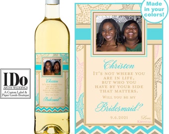 Bridesmaid Proposal   Custom Beach Wine Labels    Personalized Photo Bridesmaid Gifts   Coastal Bridesmaid Label Will you be my Bridesmaid